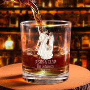 Gift For Couples, Married Couple, Custom Photo, Art Design, Wedding, Romantic, Photo - Pencil Sketch - White BG - Custom Photo Couples Wedding Engaged Bachelor Party - Personalized Whiskey Glass
