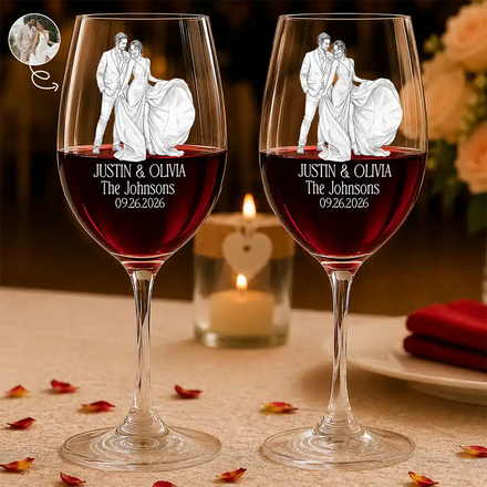 Custom Photo Couples Wedding Engaged Bachelor Party - Personalized Wine Glass