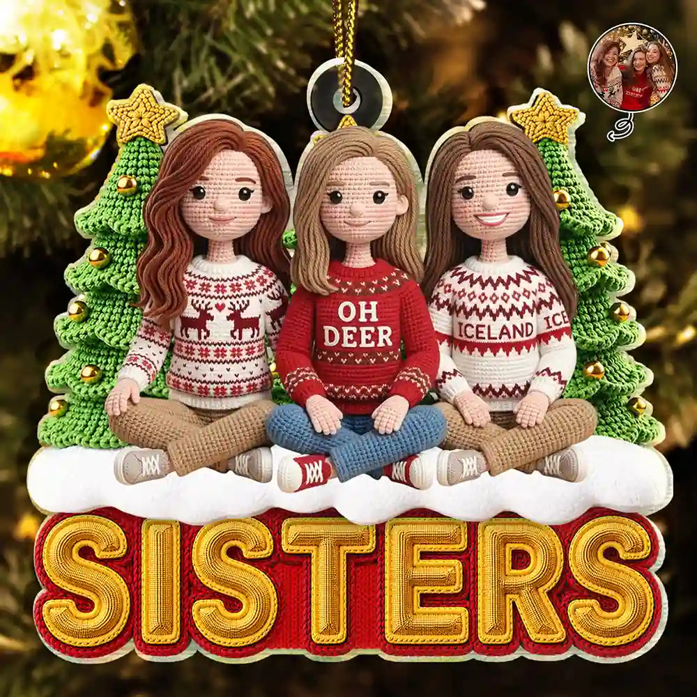 Art Design,Christmas,Gift For Sibling,Cozy,Photo - Crochet Doll Effect - Custom Photo Crochet Doll Effect Christmas Siblings Brothers Sisters - Personalized Custom Shaped Acrylic Ornament