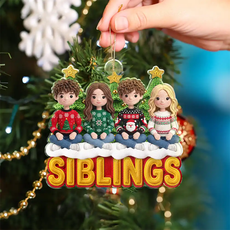 Art Design,Christmas,Gift For Sibling,Cozy,Photo - Crochet Doll Effect - Custom Photo Crochet Doll Effect Christmas Siblings Brothers Sisters - Personalized Custom Shaped Acrylic Ornament