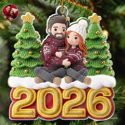 Custom Photo Crochet Doll Effect Couples - Personalized Custom Shaped Acrylic Ornament