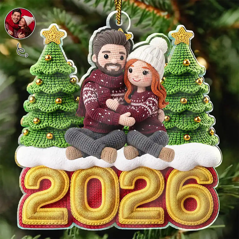 Art Design,Christmas,Romantic,Gift For Couples,Photo - Crochet Doll Effect - Custom Photo Crochet Doll Effect Couples - Personalized Custom Shaped Acrylic Ornament