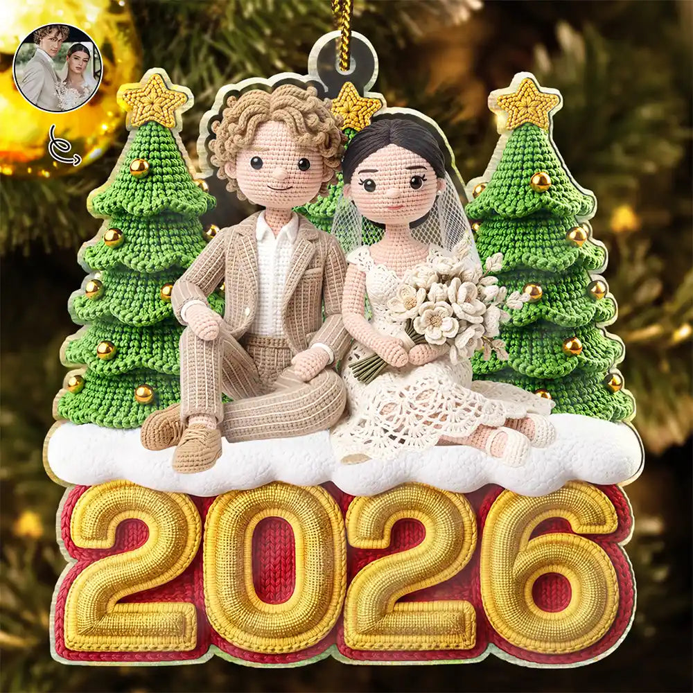 Art Design,Christmas,Romantic,Gift For Couples,Photo - Crochet Doll Effect - Custom Photo Crochet Doll Effect Couples - Personalized Custom Shaped Acrylic Ornament