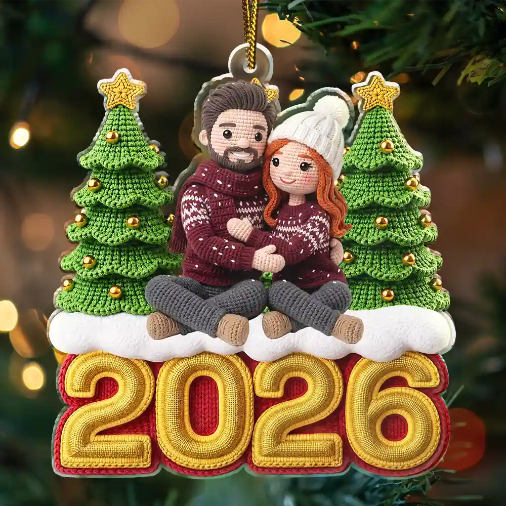 Art Design,Christmas,Romantic,Gift For Couples,Photo - Crochet Doll Effect - Custom Photo Crochet Doll Effect Couples - Personalized Custom Shaped Acrylic Ornament