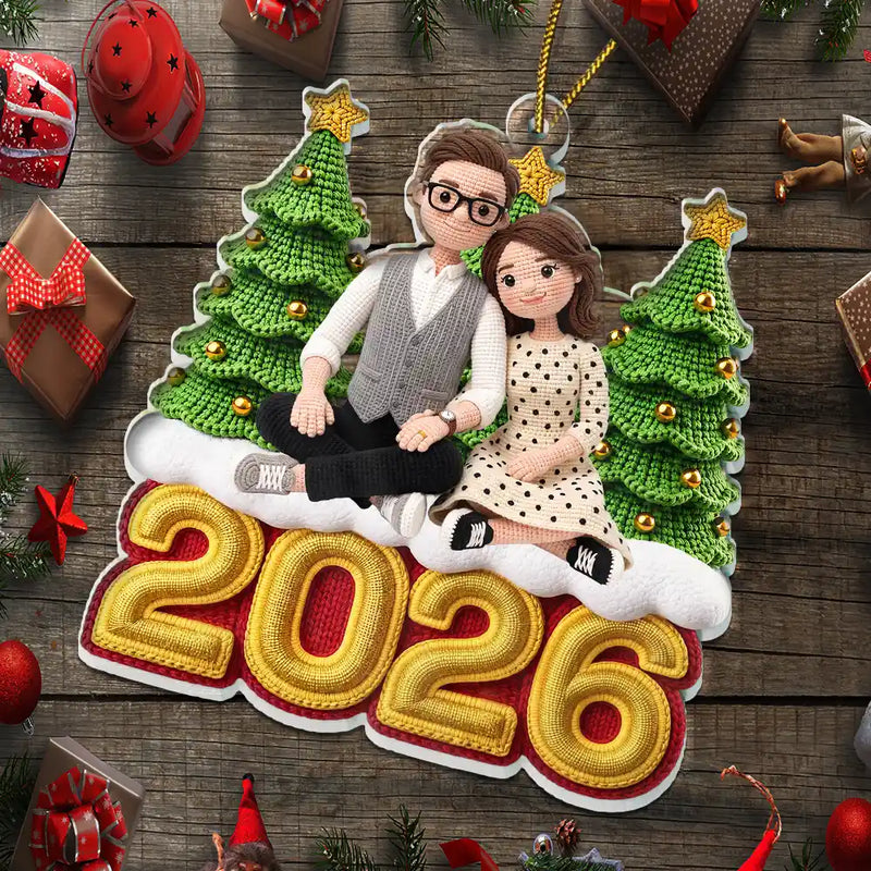 Art Design,Christmas,Romantic,Gift For Couples,Photo - Crochet Doll Effect - Custom Photo Crochet Doll Effect Couples - Personalized Custom Shaped Acrylic Ornament