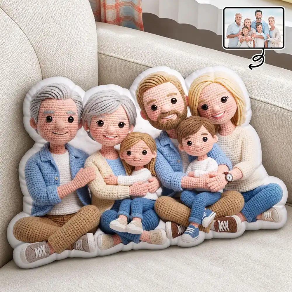 Adorable,Art Design,Christmas,Indoor Decor,Family,Photo - Crochet Doll Effect - Custom Photo Crochet Doll Effect Happy Family - Personalized Custom Shaped Pillow