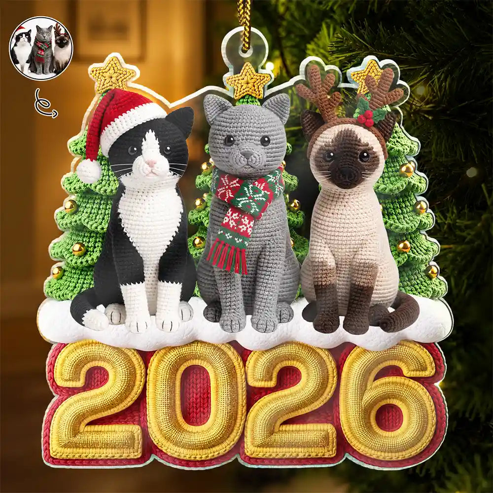 Art Design,Playful,Christmas,Pet Lovers,Photo - Crochet Doll Effect - Custom Photo Crochet Doll Effect Pet Dog Cat - Personalized Custom Shaped Acrylic Ornament