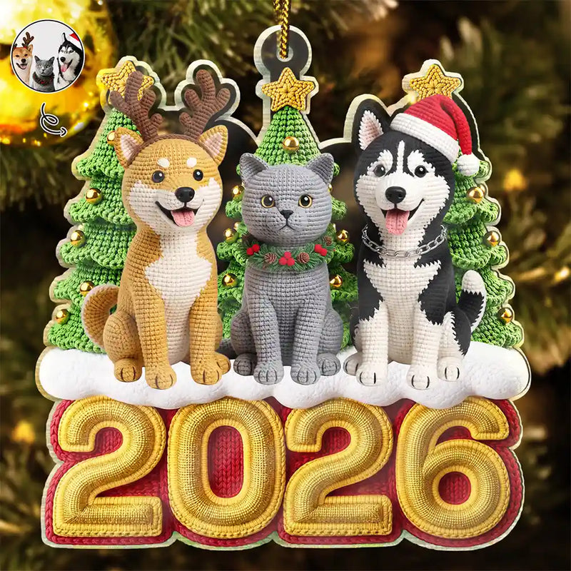 Art Design,Playful,Christmas,Pet Lovers,Photo - Crochet Doll Effect - Custom Photo Crochet Doll Effect Pet Dog Cat - Personalized Custom Shaped Acrylic Ornament