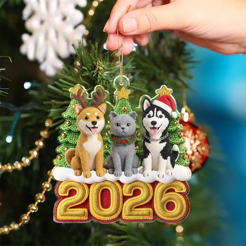 Art Design,Playful,Christmas,Pet Lovers,Photo - Crochet Doll Effect - Custom Photo Crochet Doll Effect Pet Dog Cat - Personalized Custom Shaped Acrylic Ornament