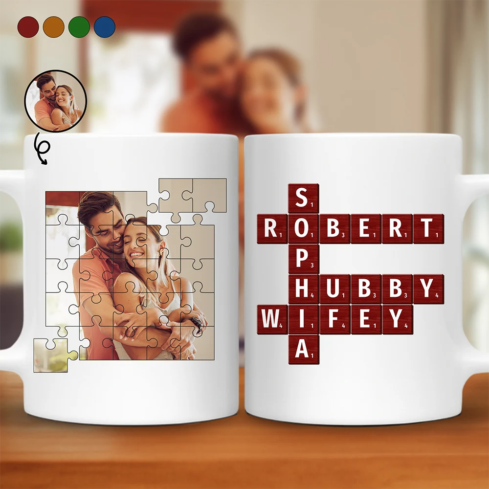 Custom Photo Crossword Puzzle Couple Scrabble Name - Personalized Mug