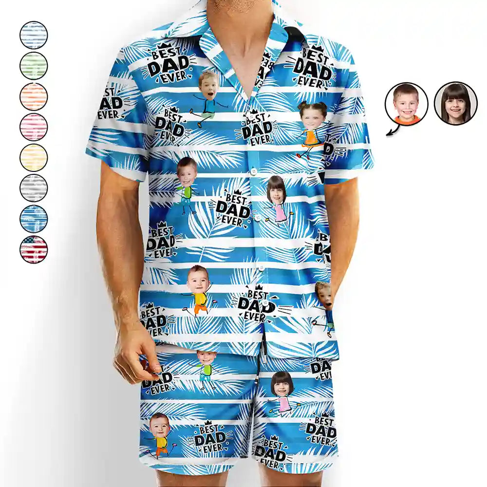 Gift For Yourself, Gift For Men, Gift For Father, Gift For Grandpa, Happy, Summer, Custom Photo - Custom Photo Best Dad Grandpa Ever - Personalized Hawaii Set Shirt And Shorts