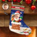 Christmas,Gift For Kids,Non-Eng - Custom Photo Cute Santa In Chimney - Personalized Christmas Stocking