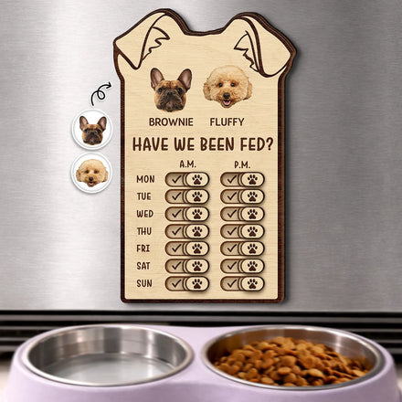 Custom Photo Cute Dog Ear Feed Medication Tracker - Personalized Wooden Pet Feeding Reminder