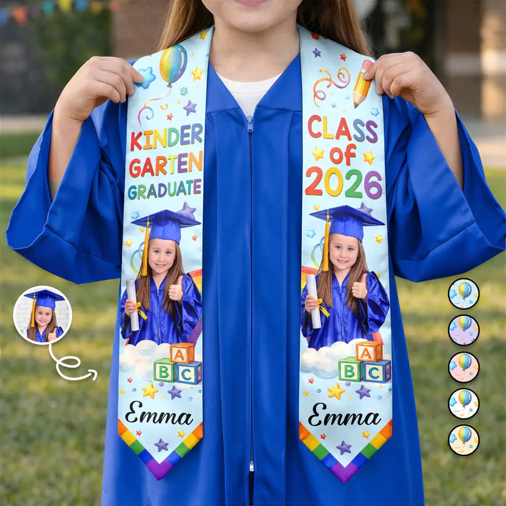 Gift For Kids, Gift For Grandkids, Grandpa - Grandkids, Grandma - Grandkids, Graduation, Happy - Custom Photo Cute Graduation Kid Rainbow - Personalized Kid Graduation Stole