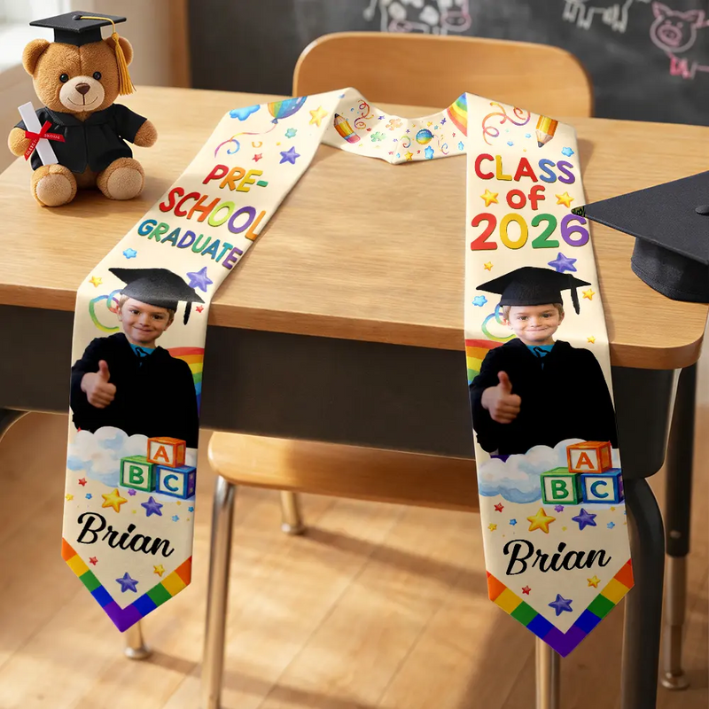 Gift For Kids, Gift For Grandkids, Grandpa - Grandkids, Grandma - Grandkids, Graduation, Happy - Custom Photo Cute Graduation Kid Rainbow - Personalized Kid Graduation Stole
