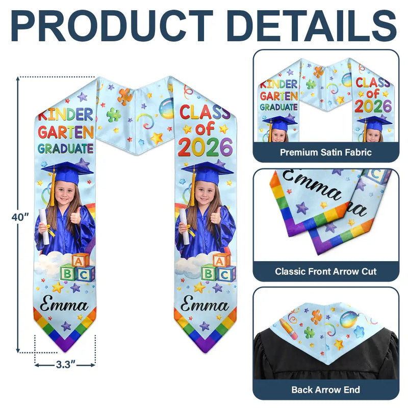 Gift For Kids, Gift For Grandkids, Grandpa - Grandkids, Grandma - Grandkids, Graduation, Happy - Custom Photo Cute Graduation Kid Rainbow - Personalized Kid Graduation Stole