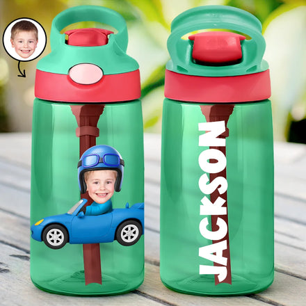 Custom Photo Cute Kid Car Toy Airplane - Personalized Kids Water Bottle With Straw
