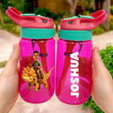 Gift For Kids,Happy,Funny,Custom Photo - Custom Photo Cute Kid Riding Dinosaur Flamingo Unicorn - Personalized Kids Water Bottle With Straw