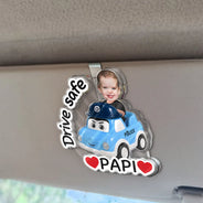 Gift For Father,Gift For Grandpa,Top Market,Non-Eng,Photo,Vector,Adorable - Custom Photo Cute Kid With Car Drive Safe Daddy - Personalized Custom Shaped Acrylic Car Visor Clip