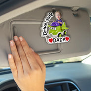 Gift For Father,Gift For Grandpa,Top Market,Non-Eng,Photo,Vector,Adorable - Custom Photo Cute Kid With Car Drive Safe Daddy - Personalized Custom Shaped Acrylic Car Visor Clip