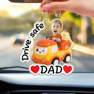 Gift For Father,Custom Photo,Adorable,Cut-Face Photo,Vector - Custom Photo Cute Kid With Car Drive Safe Daddy - Personalized Acrylic Car Hanger