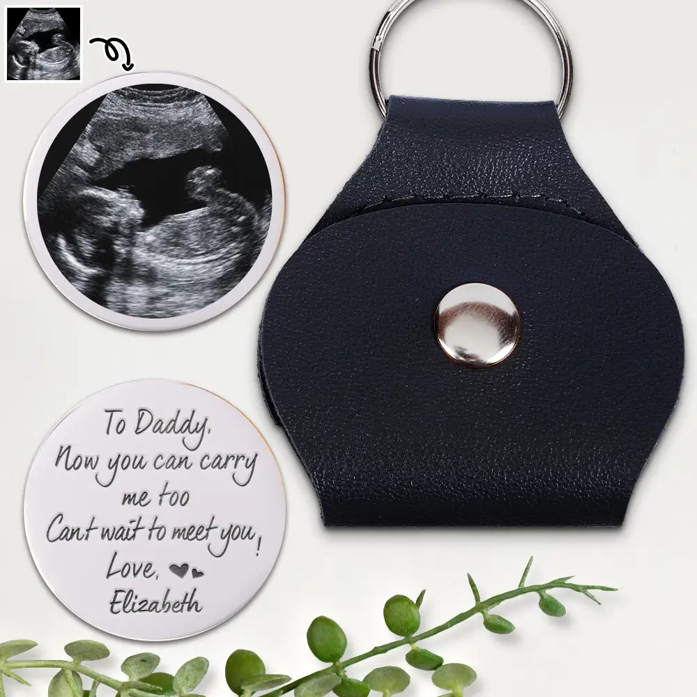 Custom Photo Dad-to-be Now You Can Carry Me Too Expecting Dad - Personalized Leather Pocket Hug