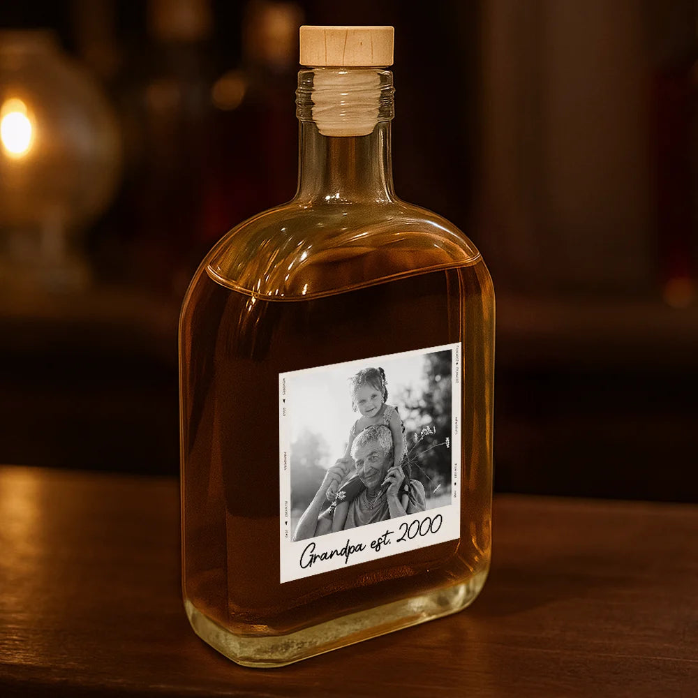 Custom Photo,Gift For Father,Gift For Grandpa,Photo,Proud - Custom Photo Dad Est Grandpa Dad - Personalized Whiskey Bottle