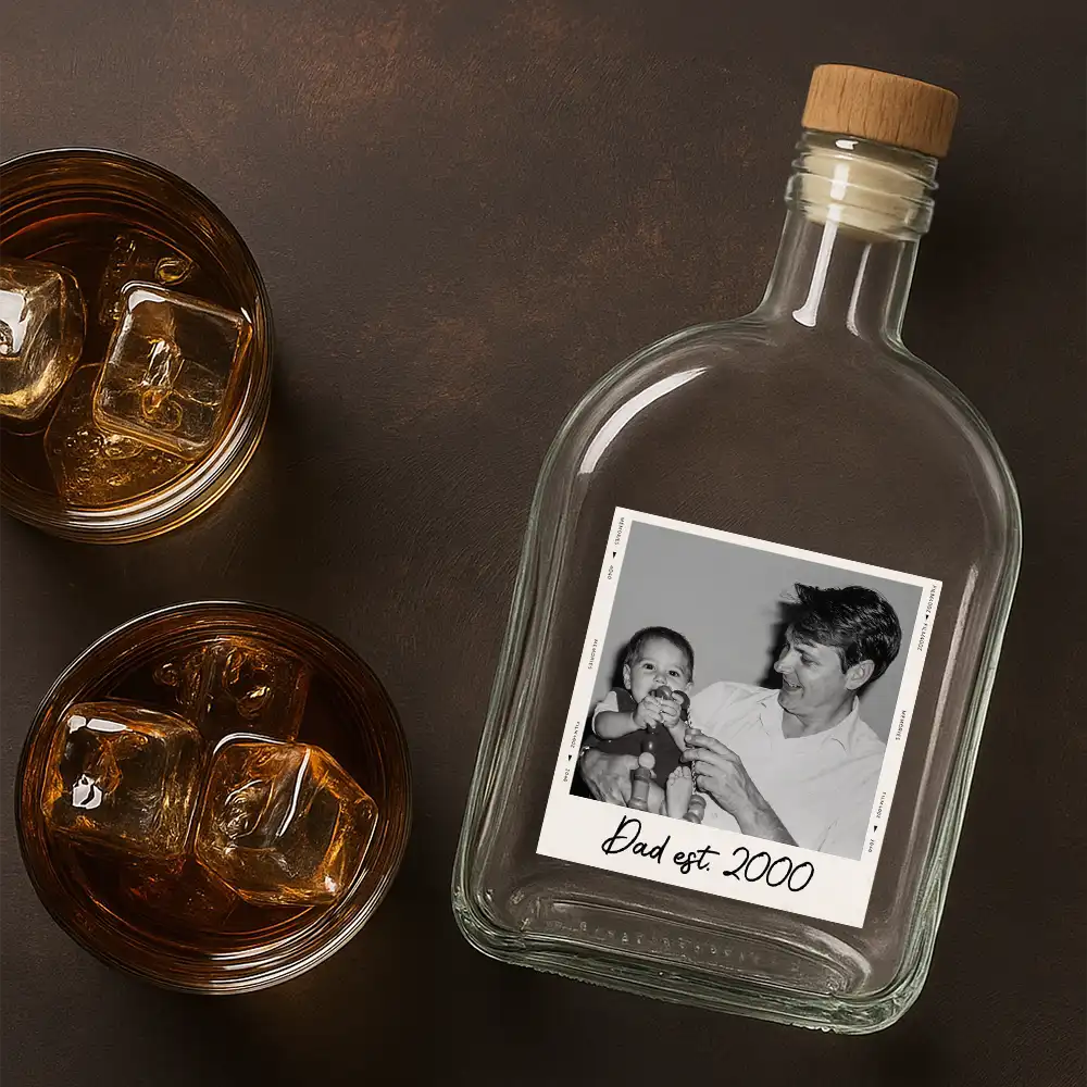 Custom Photo,Gift For Father,Gift For Grandpa,Photo,Proud - Custom Photo Dad Est Grandpa Dad - Personalized Whiskey Bottle