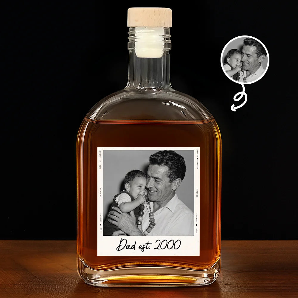 Custom Photo,Gift For Father,Gift For Grandpa,Photo,Proud - Custom Photo Dad Est Grandpa Dad - Personalized Whiskey Bottle