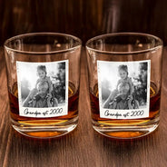Custom Photo,Gift For Father,Gift For Grandpa,Non-Eng,Photo,Proud - Custom Photo Dad Est Grandpa Dad - Personalized Whiskey Glass