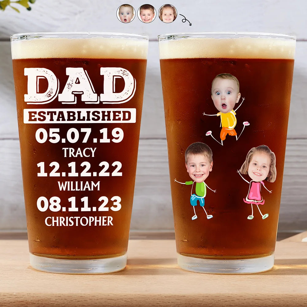 Custom Photo Dad Established Funny Kid - Personalized Beer Glass