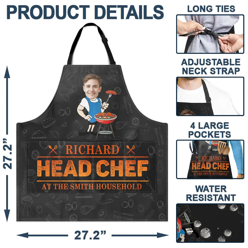 Custom Photo,Grilling,Gift For Father,Dad's Hobby,Photo,Humorous - Custom Photo Dad Head Chef - Personalized Apron