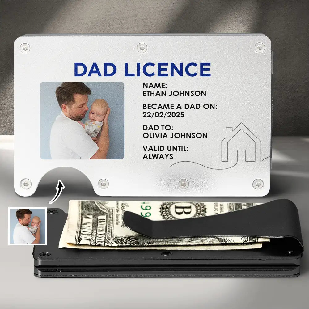 Custom Photo Dad License - Personalized Card Wallet With Money Clip