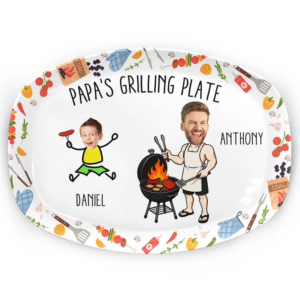 Gift For Father,Gift For Grandpa,Grilling,Photo,Icon,Humorous - Custom Photo Dad Papa Grilling Buddies Fun Icon - Personalized Plate