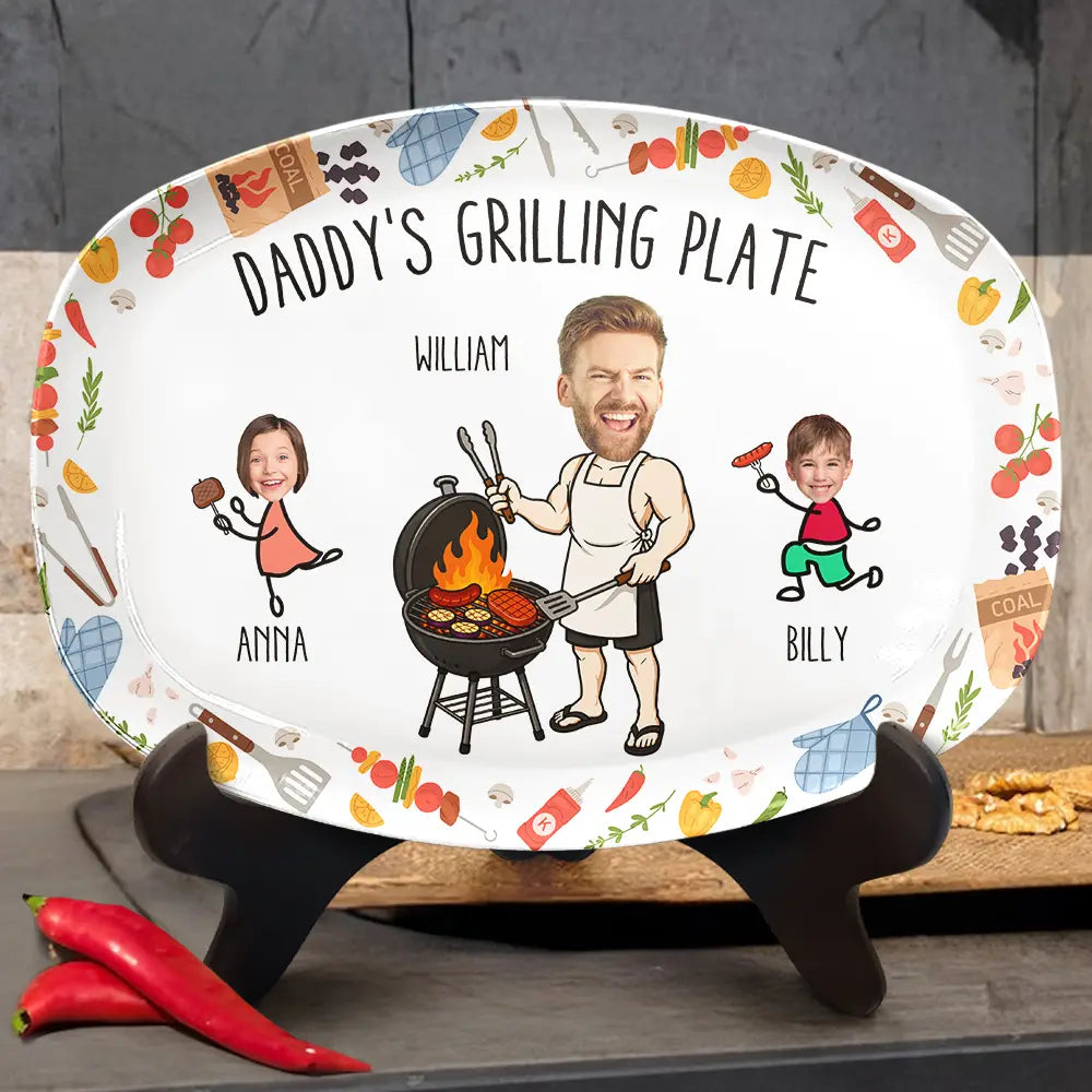 Gift For Father,Gift For Grandpa,Grilling,Photo,Icon,Humorous - Custom Photo Dad Papa Grilling Buddies Fun Icon - Personalized Plate