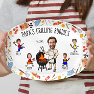 Gift For Father,Gift For Grandpa,Grilling,Photo,Icon,Humorous - Custom Photo Dad Papa Grilling Buddies Fun Icon - Personalized Plate