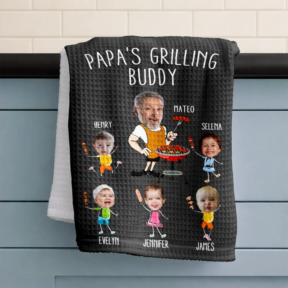 Custom Photo,Gift For Father,Grilling,Dad - Children,Non-Eng,Photo,Icon,Humorous - Custom Photo Dad Papa's Grilling Towel - Personalized Kitchen Towel