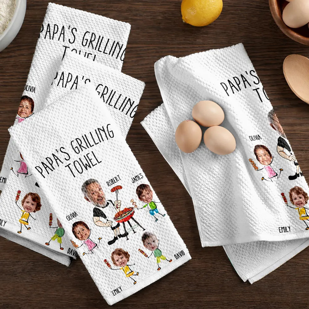 Custom Photo,Gift For Father,Grilling,Dad - Children,Non-Eng,Photo,Icon,Humorous - Custom Photo Dad Papa's Grilling Towel - Personalized Kitchen Towel