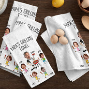 Custom Photo,Gift For Father,Grilling,Dad - Children,Non-Eng,Photo,Icon,Humorous - Custom Photo Dad Papa's Grilling Towel - Personalized Kitchen Towel