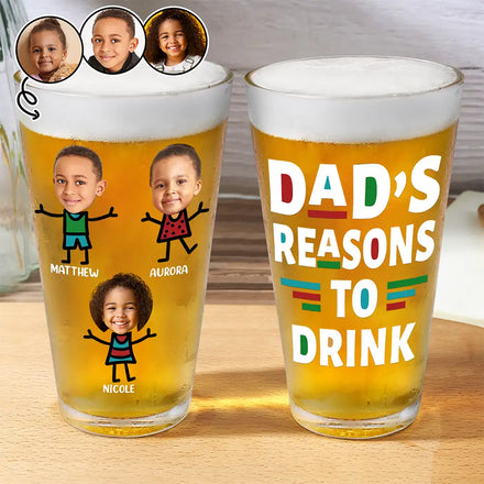 Custom Photo Dad's Reasons To Drink - Personalized Beer Glass