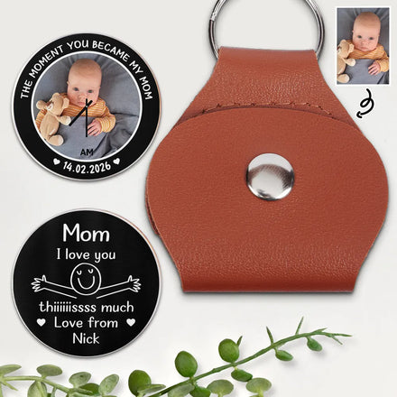 Custom Photo Mom Dad I Love You This Much - Personalized Leather Pocket Hug