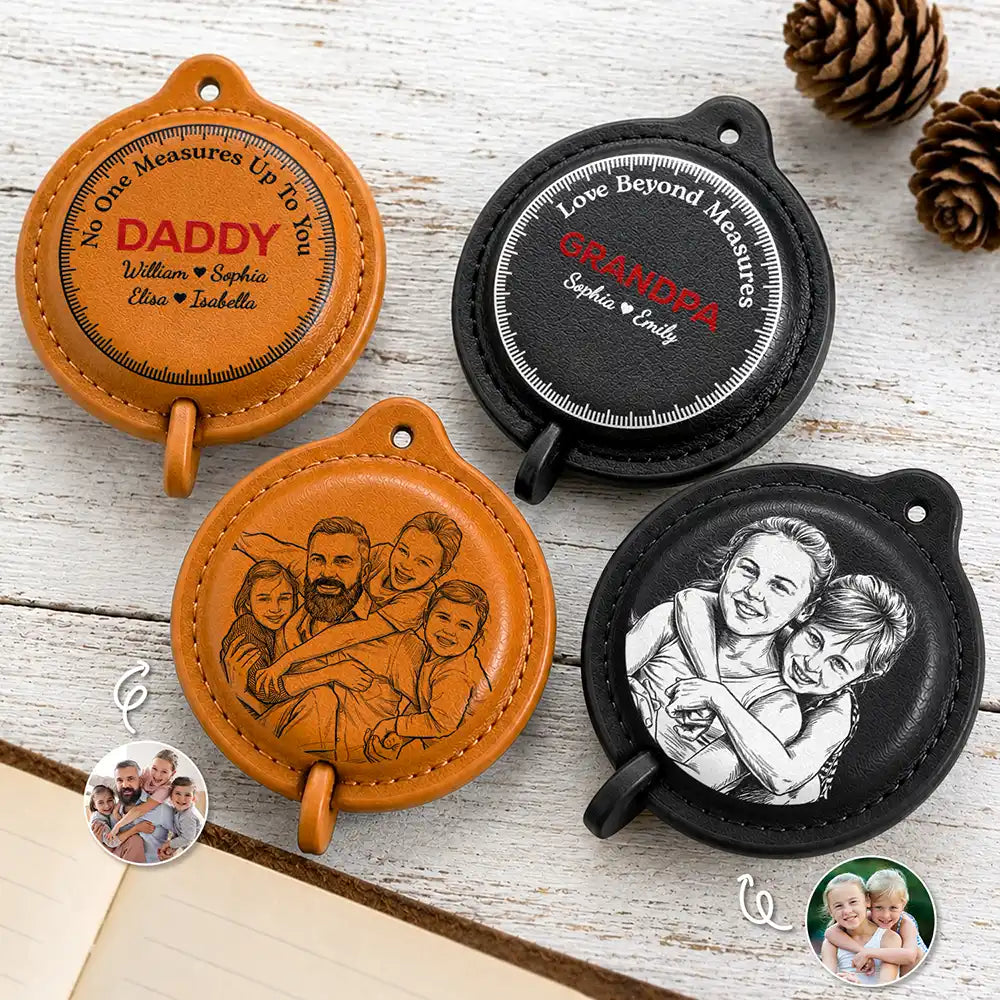 Gift For Men,Gift For Father,Gift For Boyfriend,Gift For Grandpa,Custom Photo,Gift For Husband,Gift For Couples,Non-Eng,Photo - Pencil Sketch (Bold),Adorable - Custom Photo Daddy Love Beyond Measures Pencil Sketch - Personalized Leather Tape Measure