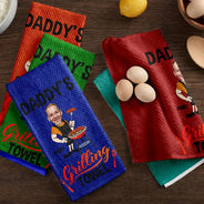 Custom Photo,Gift For Father,Grilling,Happy,Non-Eng,Photo - Custom Photo Daddy's Grilling - Personalized Kitchen Towel