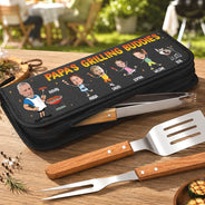 Gift For Father,Gift For Grandpa,Grandpa's Hobby,Dad's Hobby,Grilling,Non-Eng,Photo,Icon,Humorous - Custom Photo Daddy's Grilling Buddies - Personalized BBQ Tool Set With Storage Bag