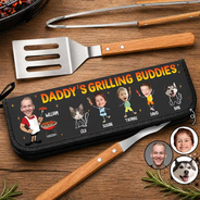 Gift For Father,Gift For Grandpa,Grandpa's Hobby,Dad's Hobby,Grilling,Non-Eng,Photo,Icon,Humorous - Custom Photo Daddy's Grilling Buddies - Personalized BBQ Tool Set With Storage Bag