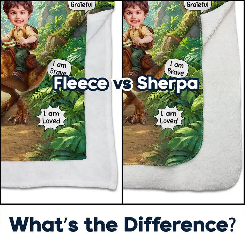 Adorable,Back To School,Custom Photo,Gift For Kids,Cut-Face Photo - Custom Photo Dinosaur Adventure - Personalized Fleece Blanket, Sherpa Blanket