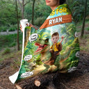 Adorable,Back To School,Custom Photo,Gift For Kids,Cut-Face Photo - Custom Photo Dinosaur Adventure - Personalized Fleece Blanket, Sherpa Blanket