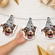 Playful, Custom Photo, Pet Lovers, Cut-Face Photo, Icon - Custom Photo Dog Face Birthday Glitter Effect - Personalized Garland Banner