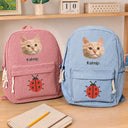 Back To School, Custom Photo, Gift For Kids, Playful, Cut-Face Photo - Custom Photo Dog Cat Face With Faux Embroidery Flower - Personalized Corduroy Backpack