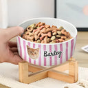 Pet Lovers, Pet Mom, Pet Dad, Pet Couple, Dog Lovers, Cat Lovers - Custom Photo Dog Cat Face With Stripe Pattern - Personalized Pet Bowl